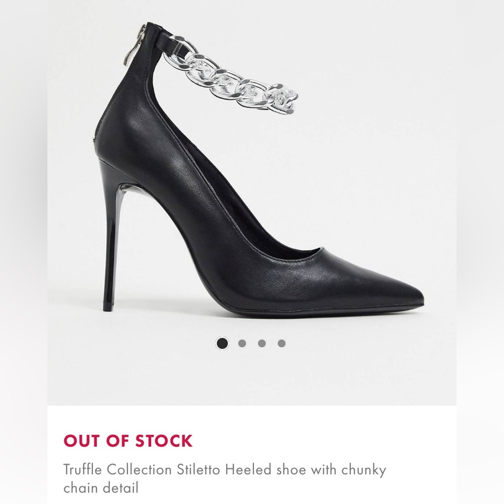 Truffle collection black heel with chunky chain ankle detail